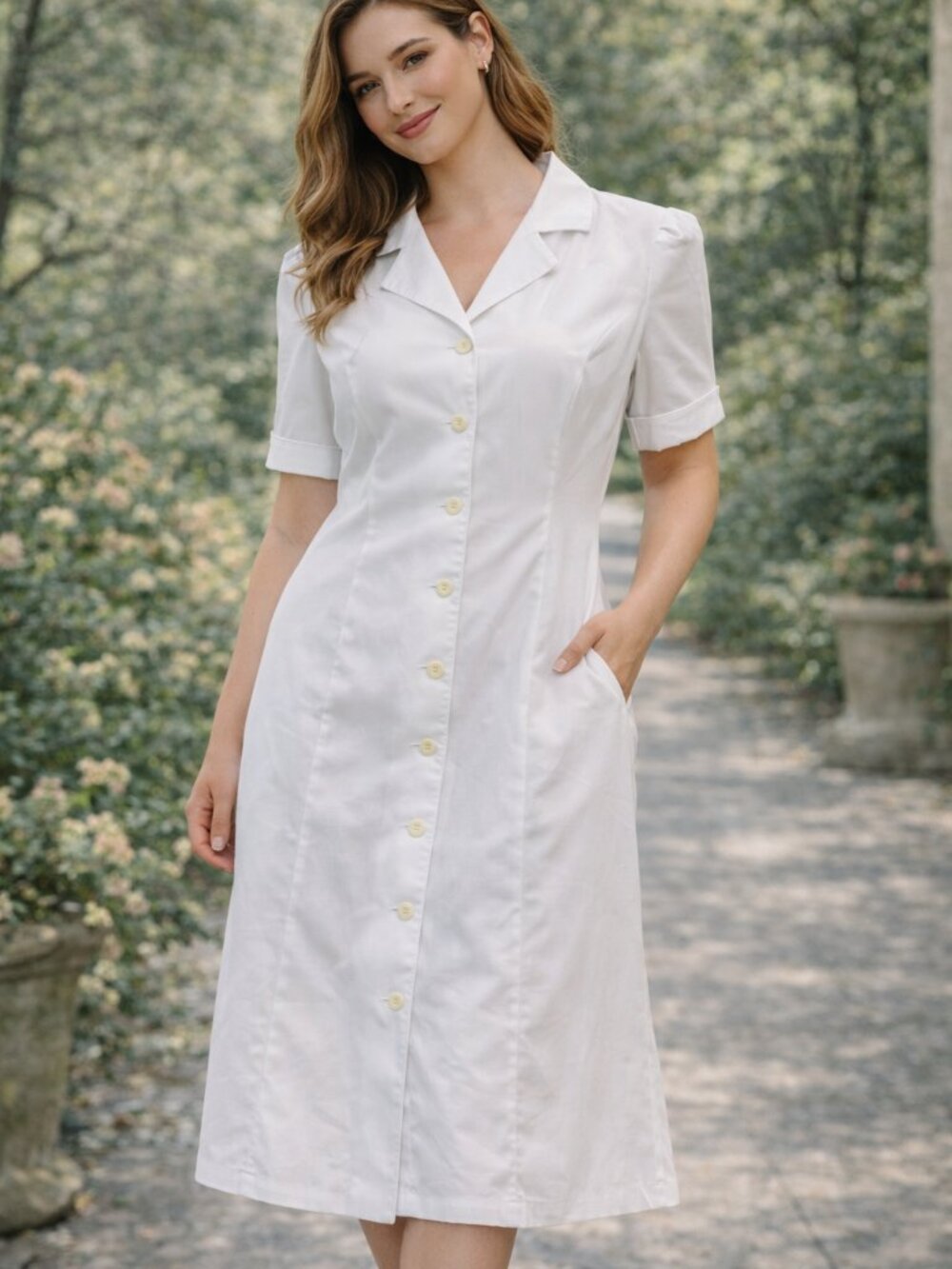 Vintage late 80s/ early 90s White Button-Front Dress – Peaches (Made in USA) M